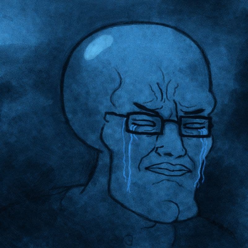 Chudsome Squidjak crying, tinted deep blue