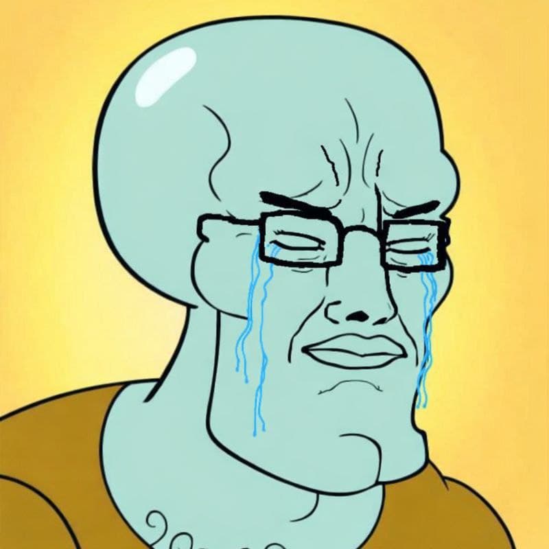 Chudsome Squidjak crying on a yellow background